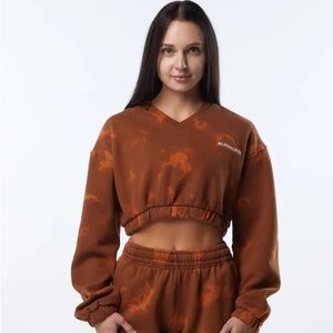 Alphalete Tie Dye Brown & Orange Cropped Sweatshirt